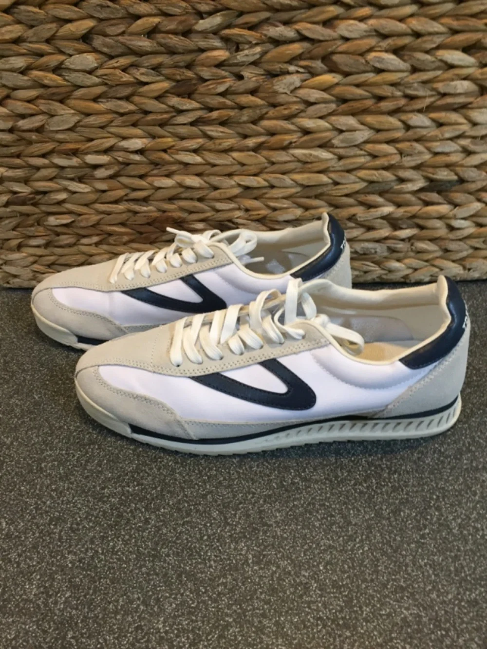 Classic Tretorn Women's Beige & White Sneakers with Navy Accent
